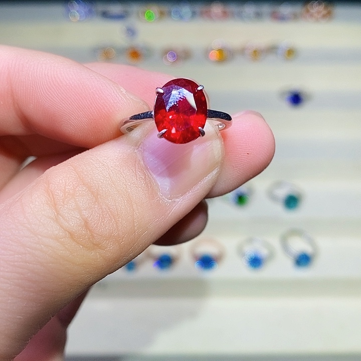 红宝石戒指银S925镶嵌