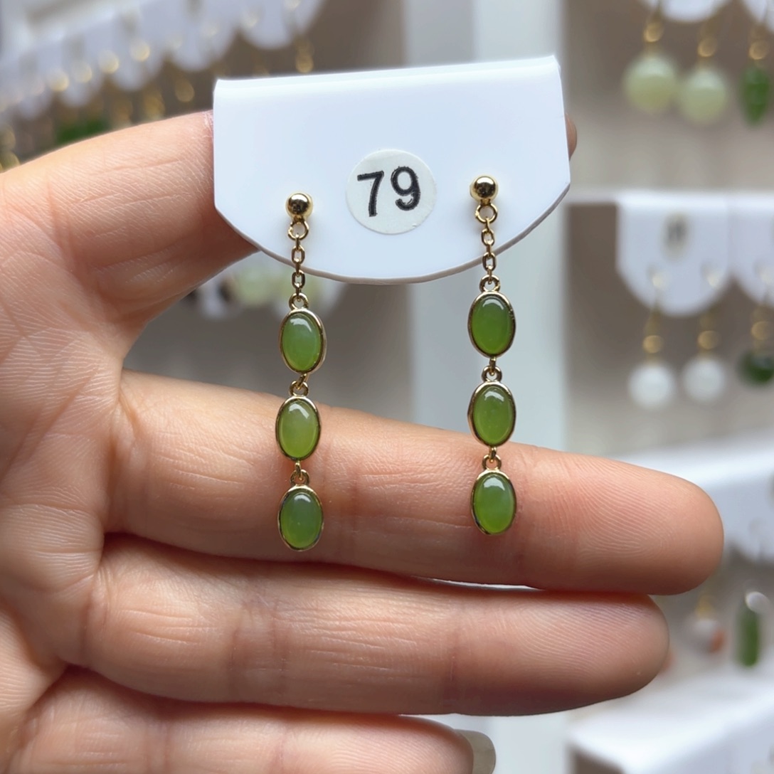 和田玉耳饰银S925镶嵌