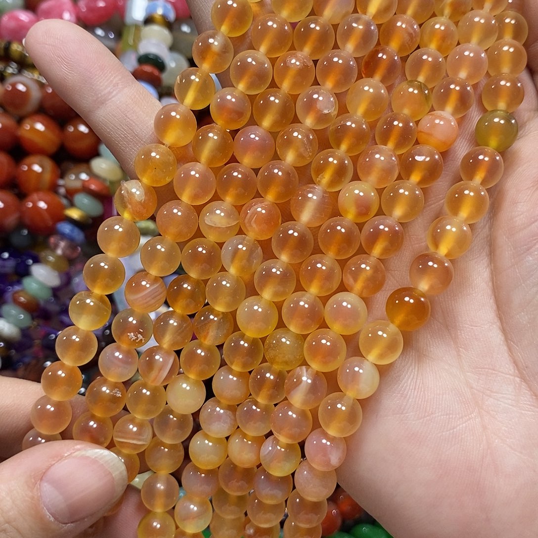 玛瑙/玉髓未镶嵌珠宝半成品橘糖心玛瑙一条卡8mm