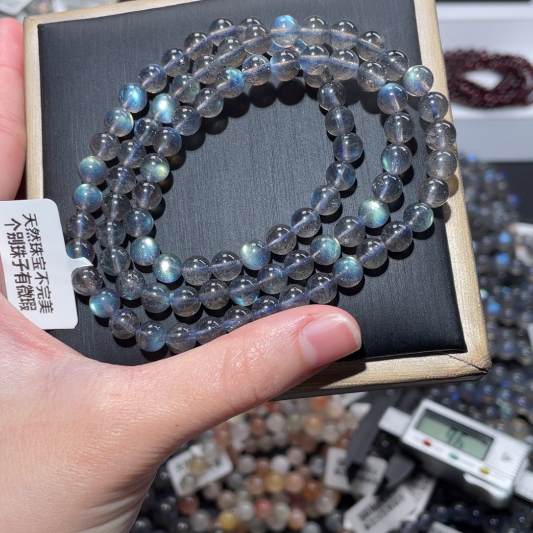 长石手链未镶嵌马岛多圈蓝绿黑月光6mm
