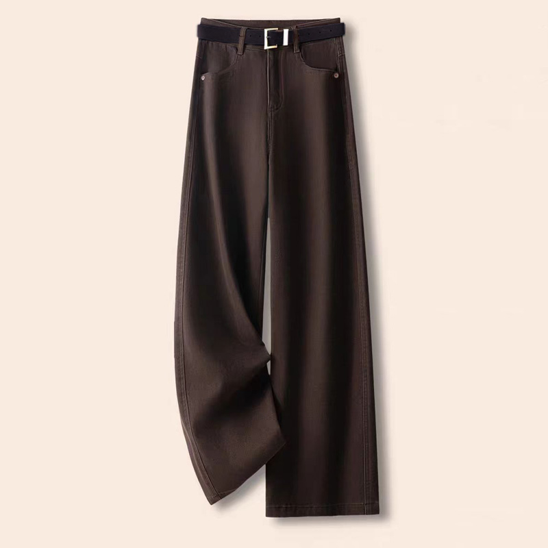 咖色水洗牛仔阔腿裤女冬