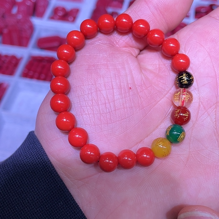 天然辰砂红砂五路8毫米