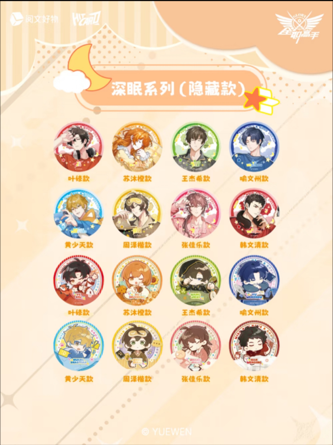 【推推Plus】hitcard《全职高手》睡颜系列徽章盲盒 默认代拆