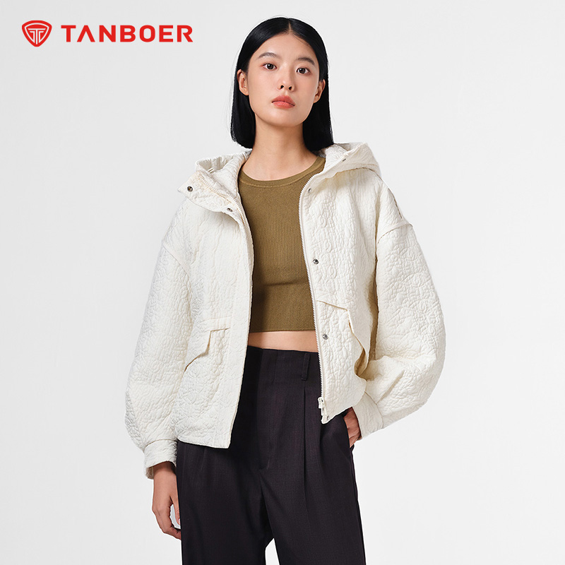 坦博尔羽绒服女新款冬短款轻薄连帽鹅绒秋冬保暖加厚外套TB233328