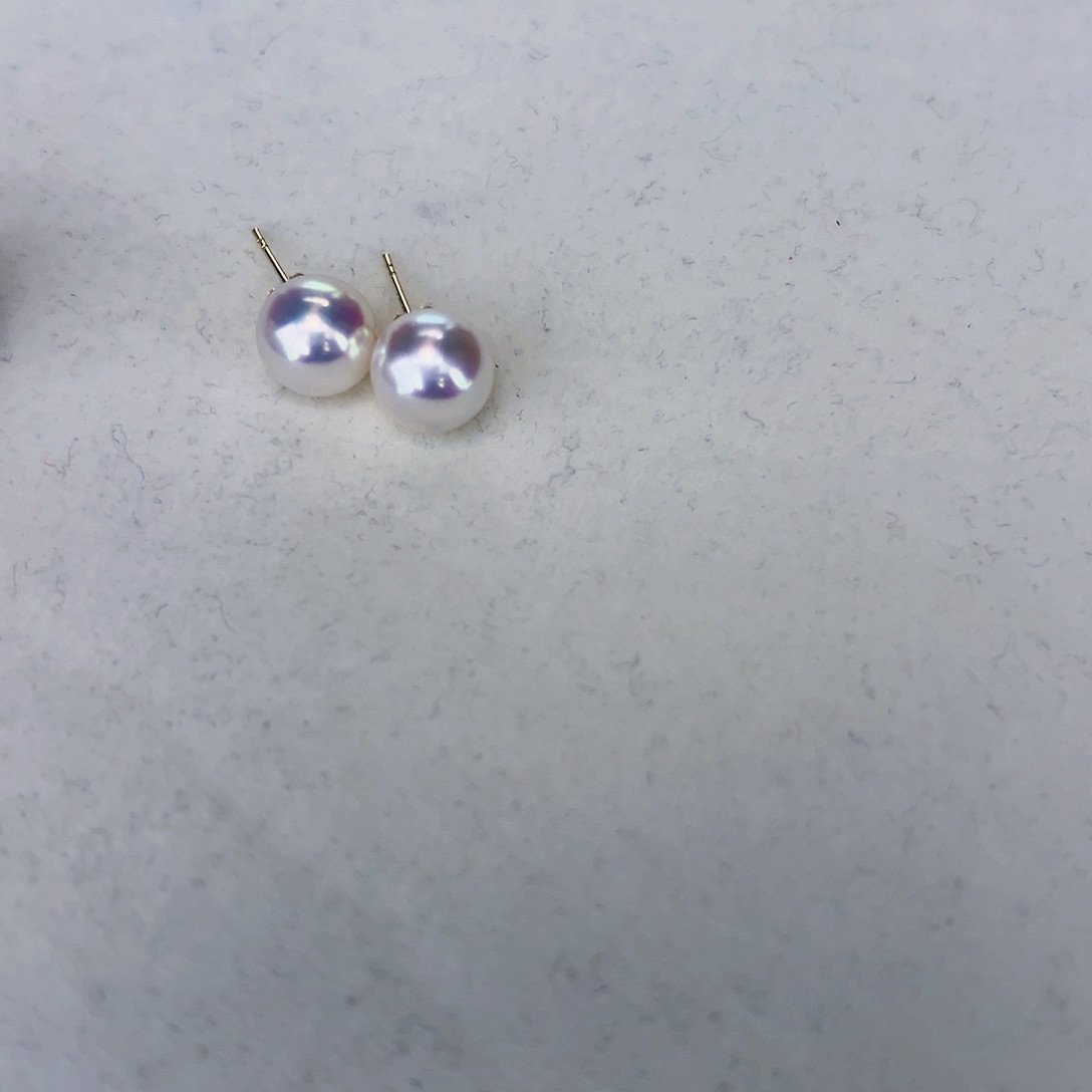 海水珍珠海水akoya天女耳钉8.5-9mm18K金镶嵌