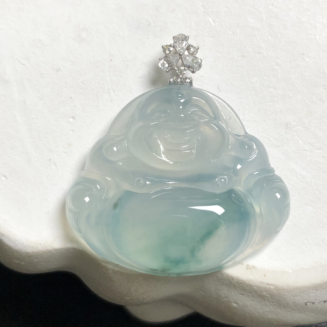 天然缅甸翡翠A货冰种18K金镶佛公吊坠尺寸27.5*29.6*6.2