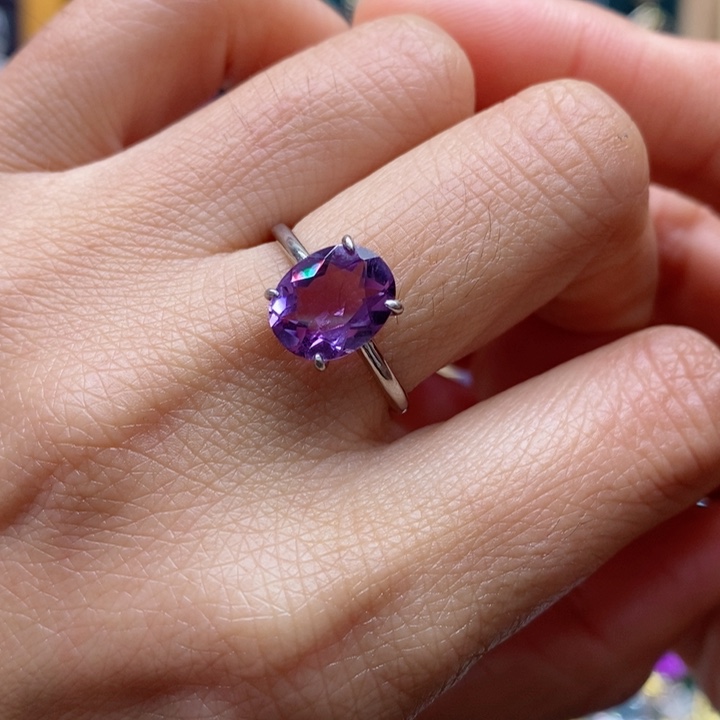 水晶戒指银S925镶嵌天然水晶戒指