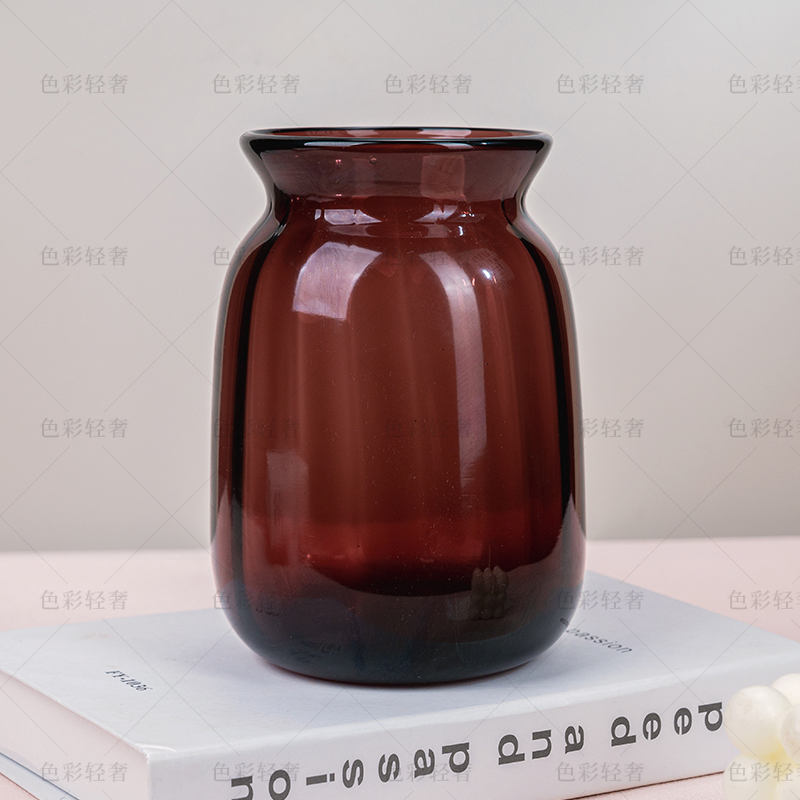 L683 透明玻璃花瓶北欧复古加厚直棱条纹家居装饰花器