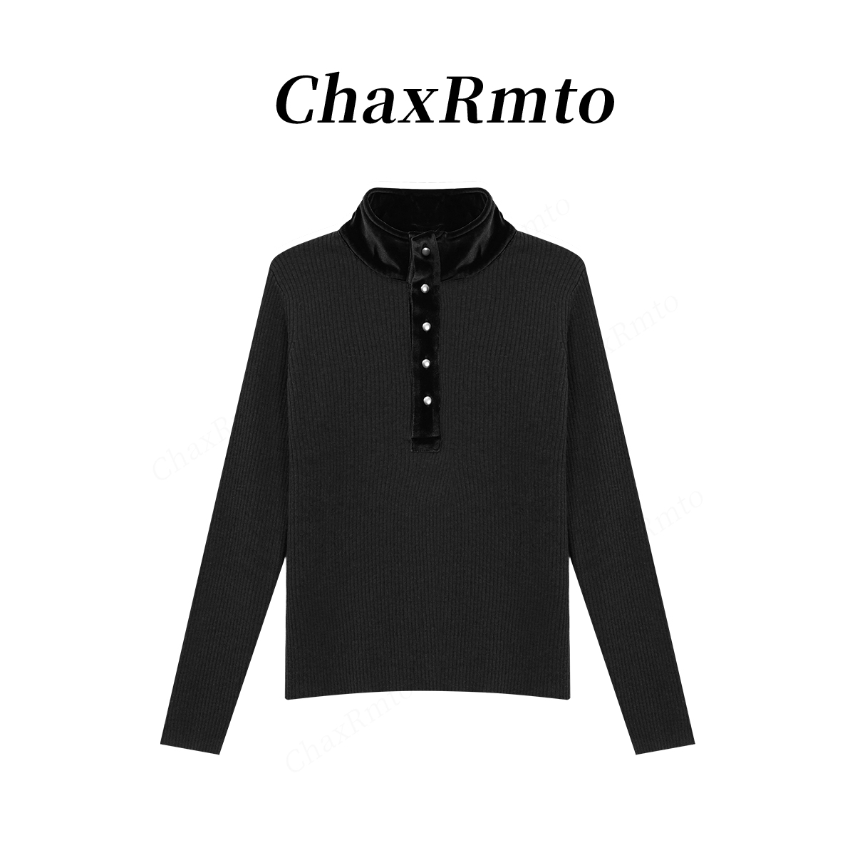 长袖毛针织衫修身秋冬毛衣厚款针织翻领女拼色立领6577