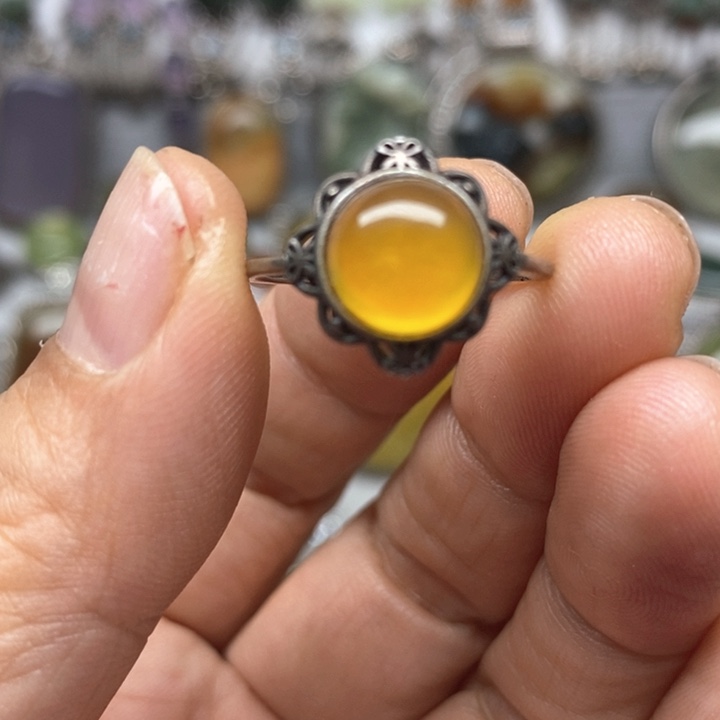 蛇纹石玉戒指银S925镶嵌