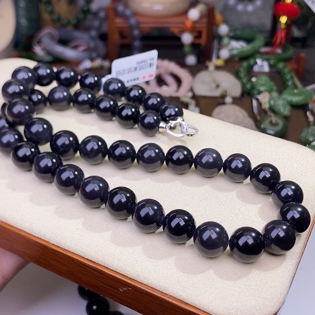 和田玉毕业浓烟紫帝王紫妈妈链约12mm 未镶嵌