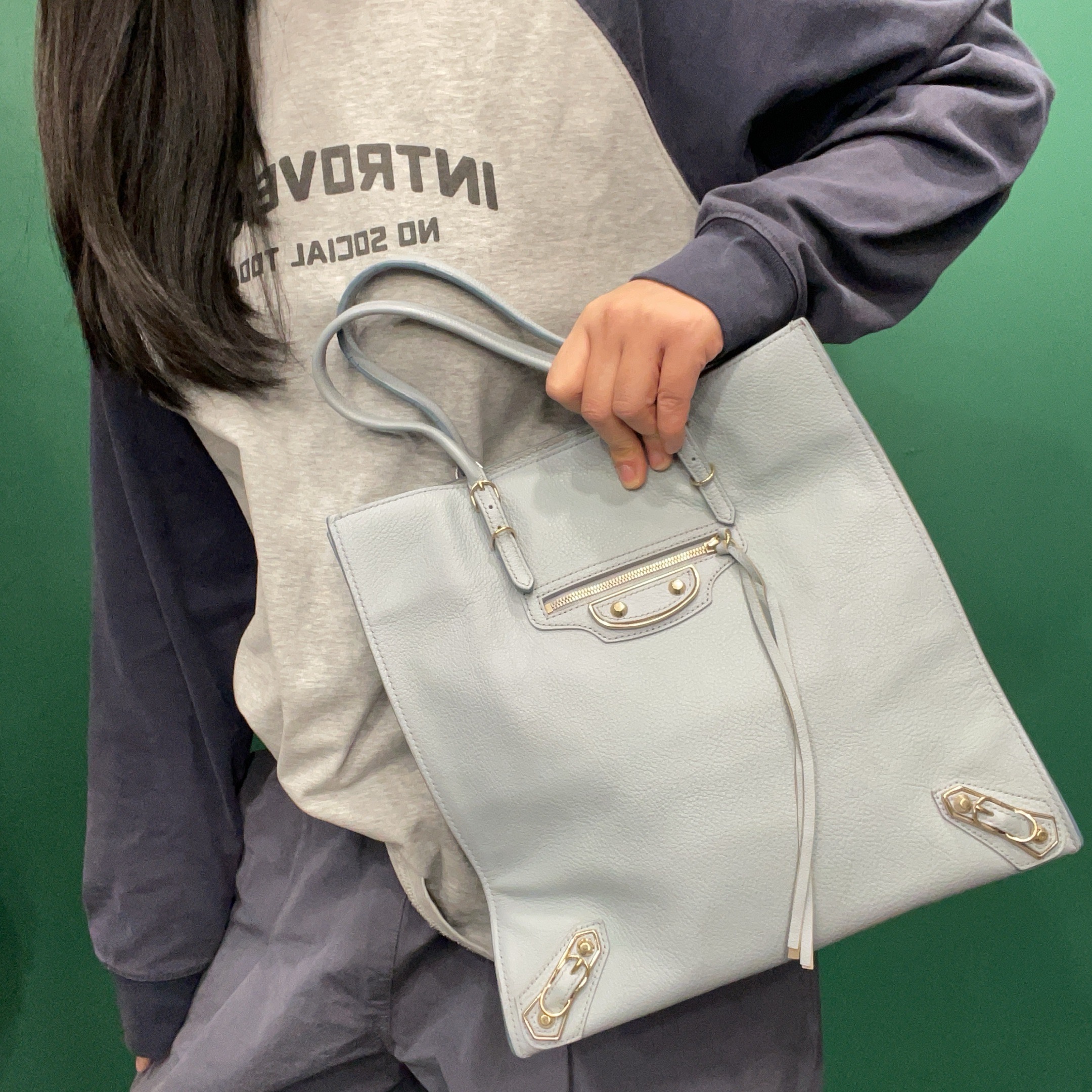 95新 Balenciaga/巴黎世家 【KK】 39PP03 浅蓝色机车单肩包