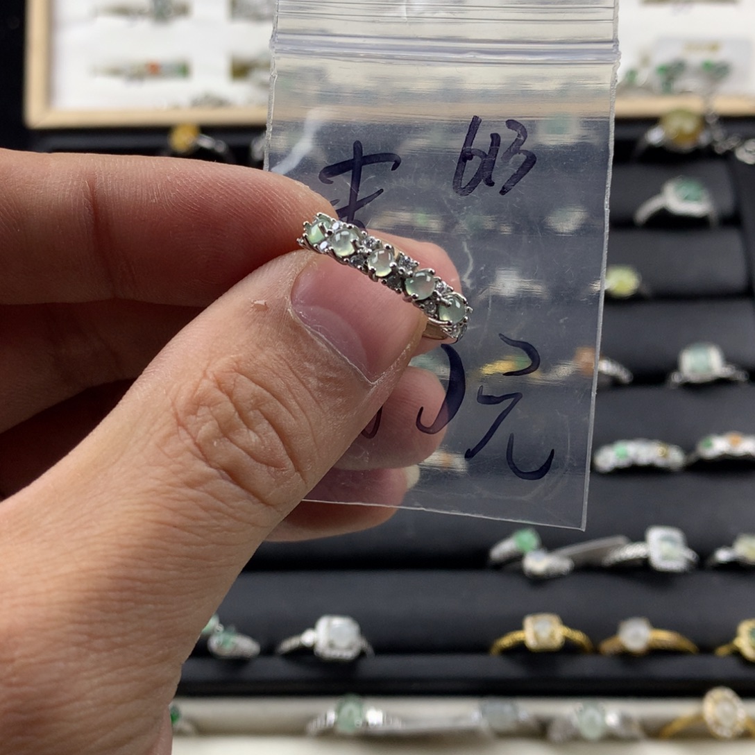 秋***海翡翠银S925镀金镶嵌戒指613