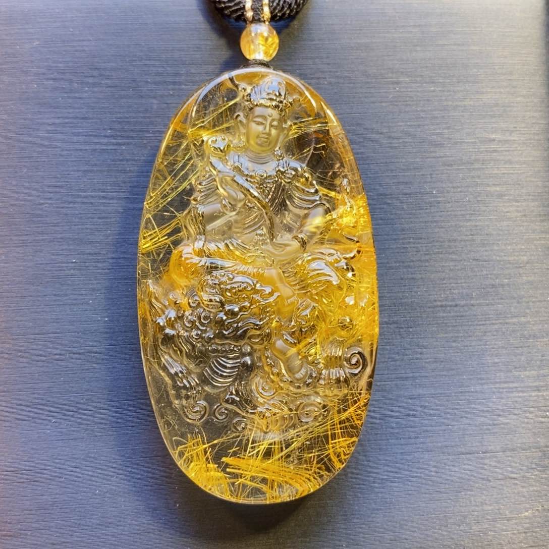 发晶颈饰未镶嵌天然金发文殊菩萨吊坠