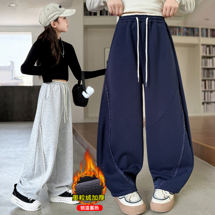 女童秋冬季加绒裤子2025新款儿童加厚一体绒蓄热保暖冬季女孩卫裤