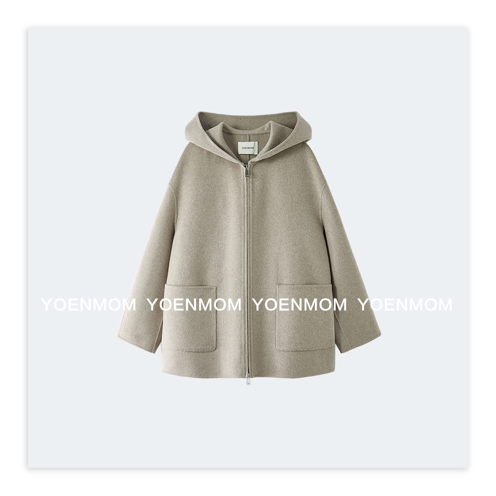 YOENMOM·本色·100山羊绒13.5微米奢品丝滑光泽感极简连帽款大衣
