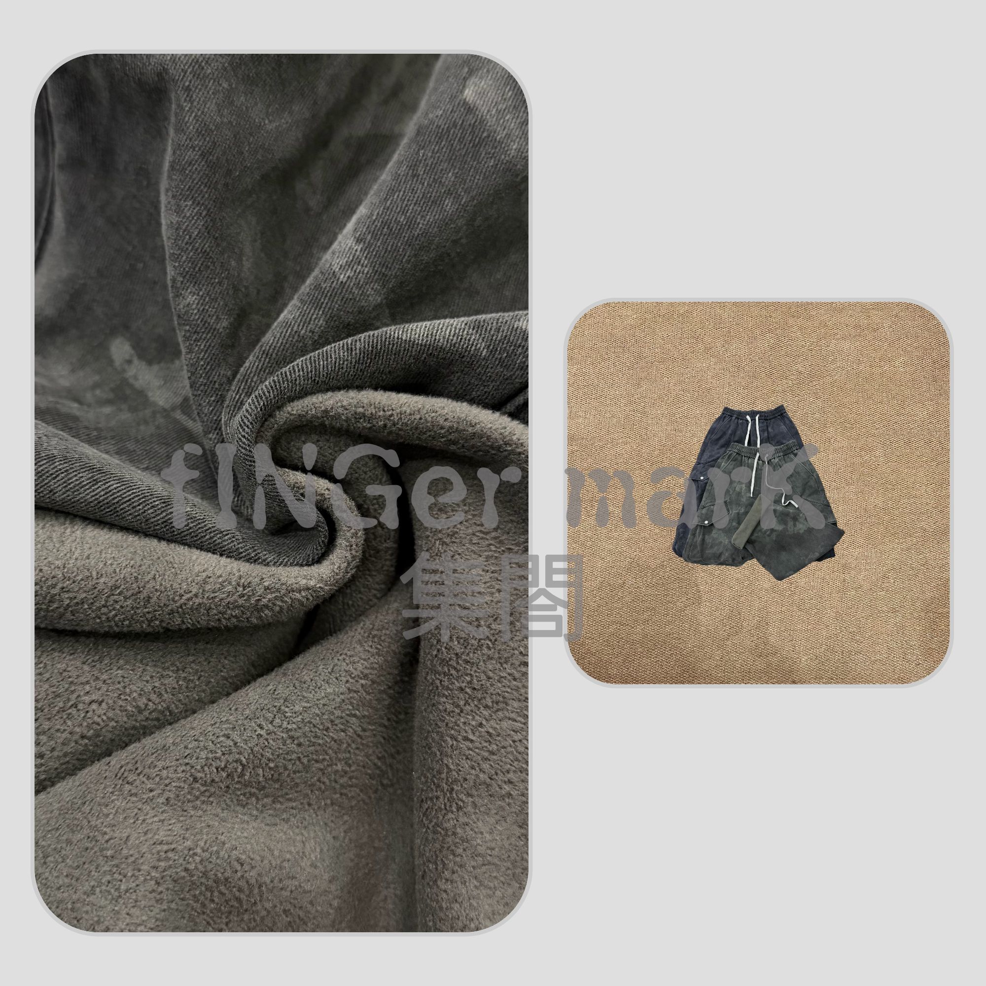 fINGer marK 集閤店 【草色迷彩】加绒阔腿弯刀做旧长裤25-79