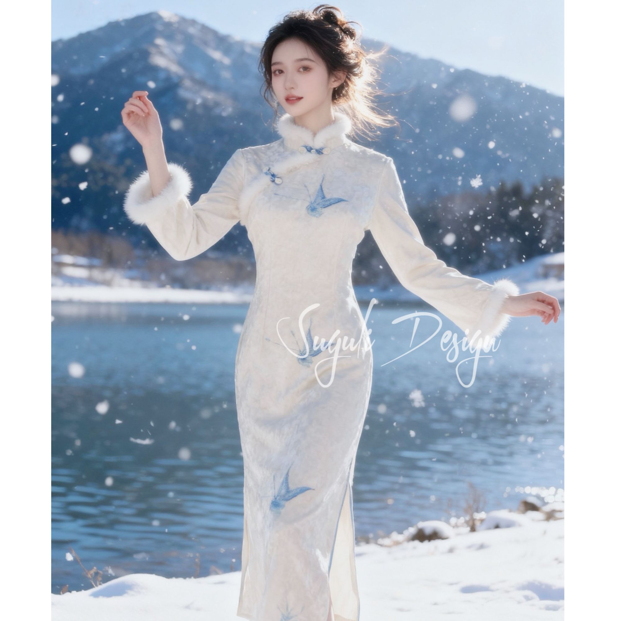 苏故里【沐光而行】非定位花刺绣加绒秋冬文艺显瘦日常旗袍衣长120