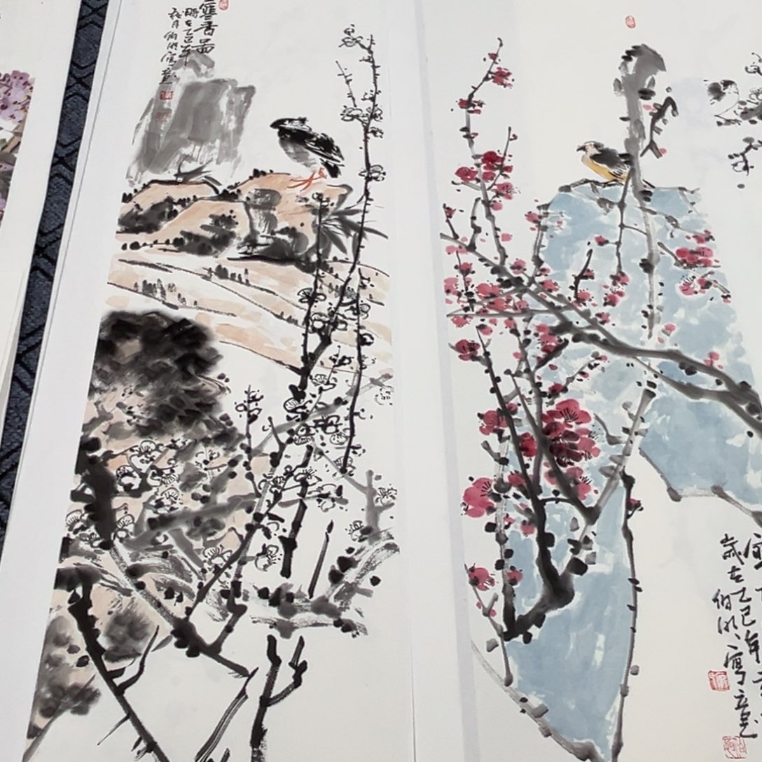 翰***阁国画四尺对开花鸟