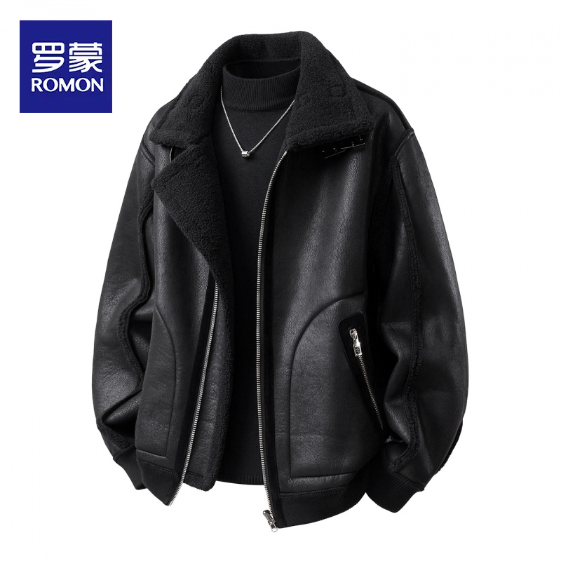 罗蒙2025年新款美式复古皮夹克外套男款加厚冬季加绒防寒男士皮衣
