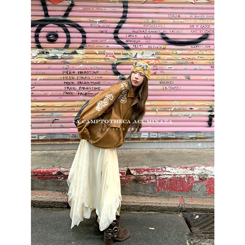 LUU桃喜儿/不规则白色蕾丝半身裙女秋冬高腰宽松裙子设计感长裙