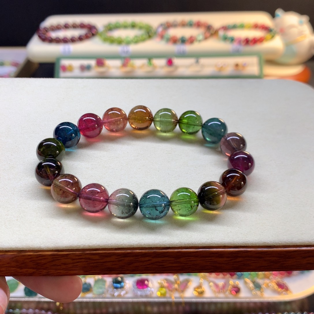 小***离手串碧玺未镶嵌老矿西瓜色标11mm