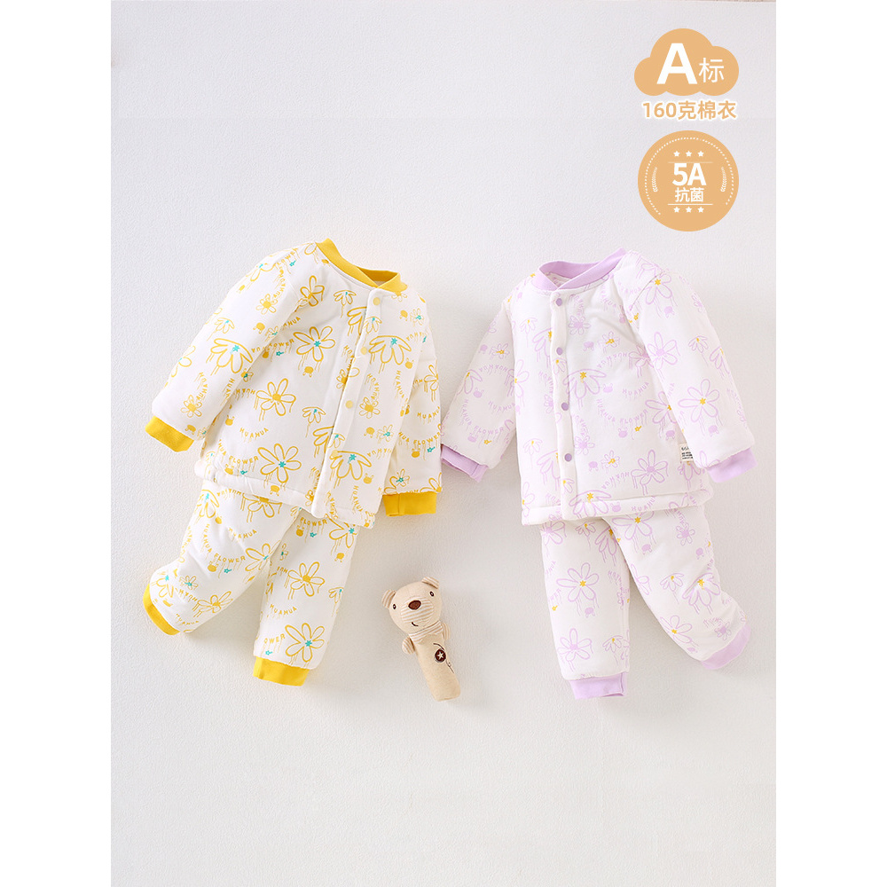 冬季婴儿分体衣服a纯棉保暖新生儿宝宝加厚棉服棉袄儿童棉衣套装D