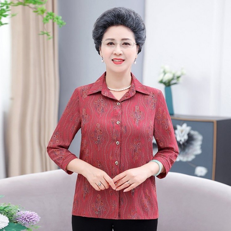 中老年人夏装女衬衫60岁70奶奶夏季薄款口袋衬衣妈妈老太太九分袖