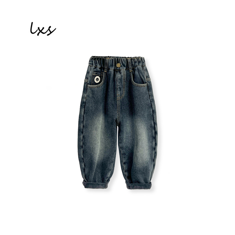 冬季加绒牛仔裤2025儿童韩版宽松百搭洋气潮款水洗牛仔A52229男童