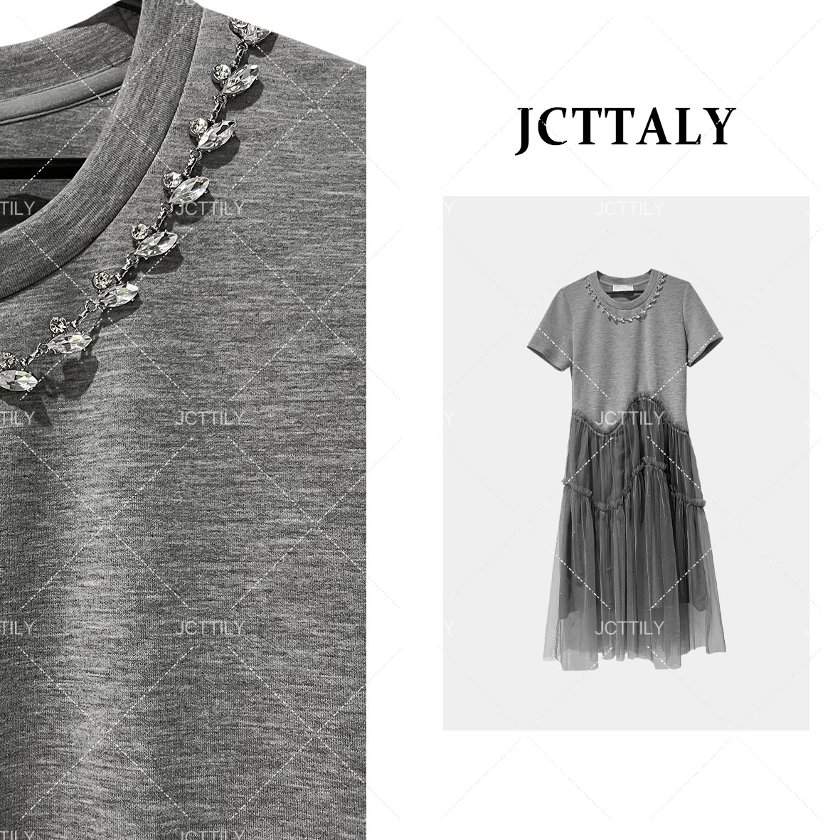 RR 拼接百搭气质飞飞袖设计款休闲显瘦连衣裙JC-A3044短袖轻奢