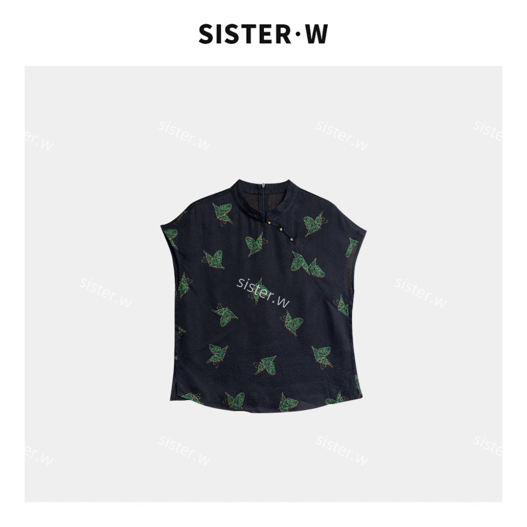 新中式国风蝴蝶提花工艺洋气小衫上衣  71131