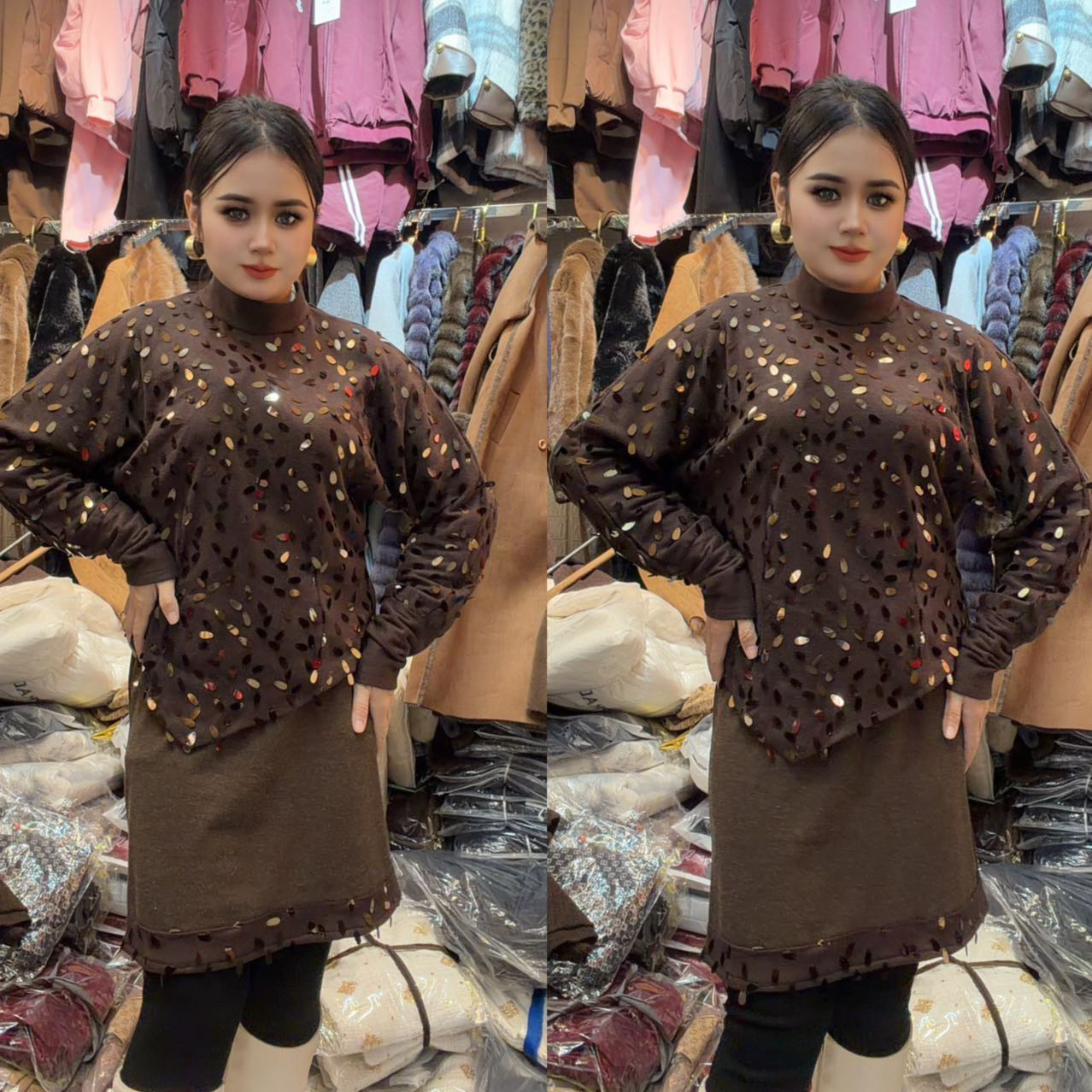 185新款显瘦亮片时尚寸领休闲小衫百搭上衣