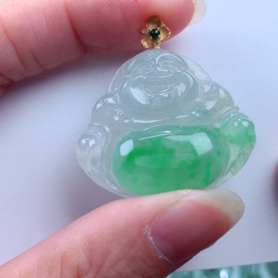 翡翠吊坠(不含链)18K金镶嵌