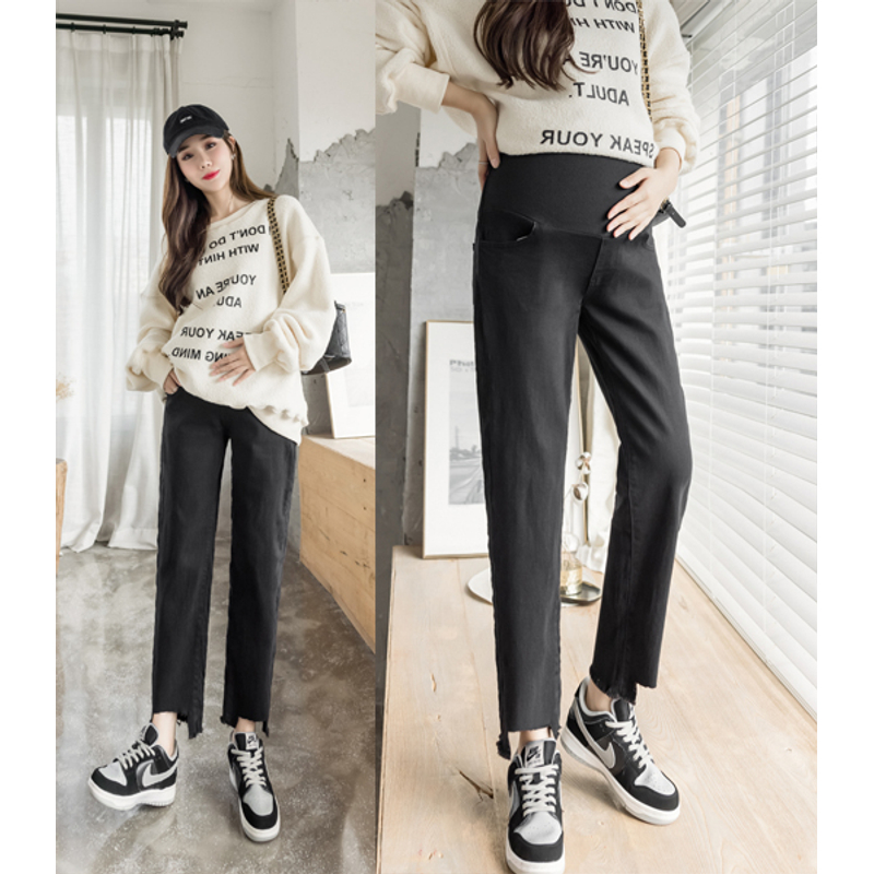 孕妇装春秋新款春季牛仔裤韩版托腹显瘦哈伦裤裤百搭显瘦直筒长裤