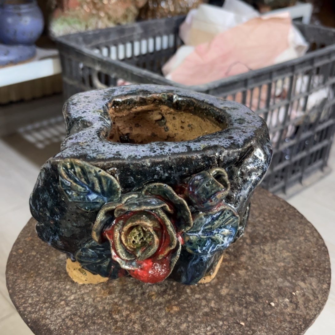 泥塑古镇炻陶花盆