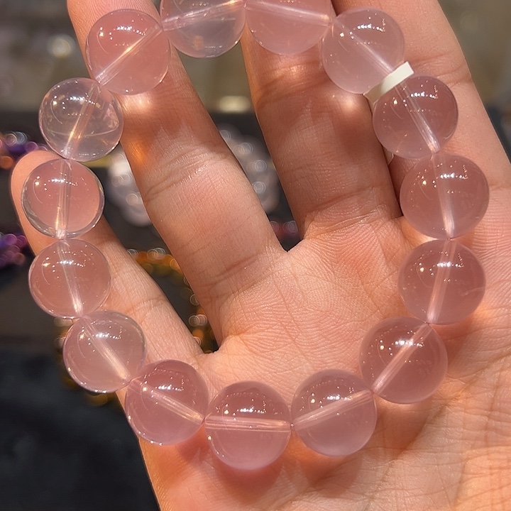 手链水晶未镶嵌纯净粉水晶14m➕