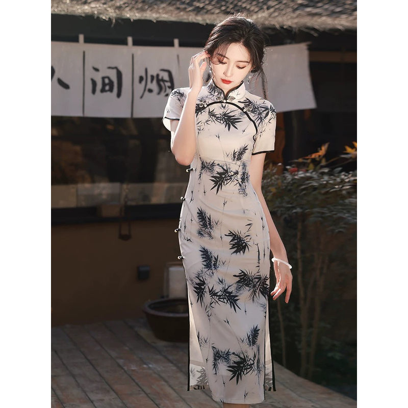 130-水墨 竹影 美玲经  气质旗袍