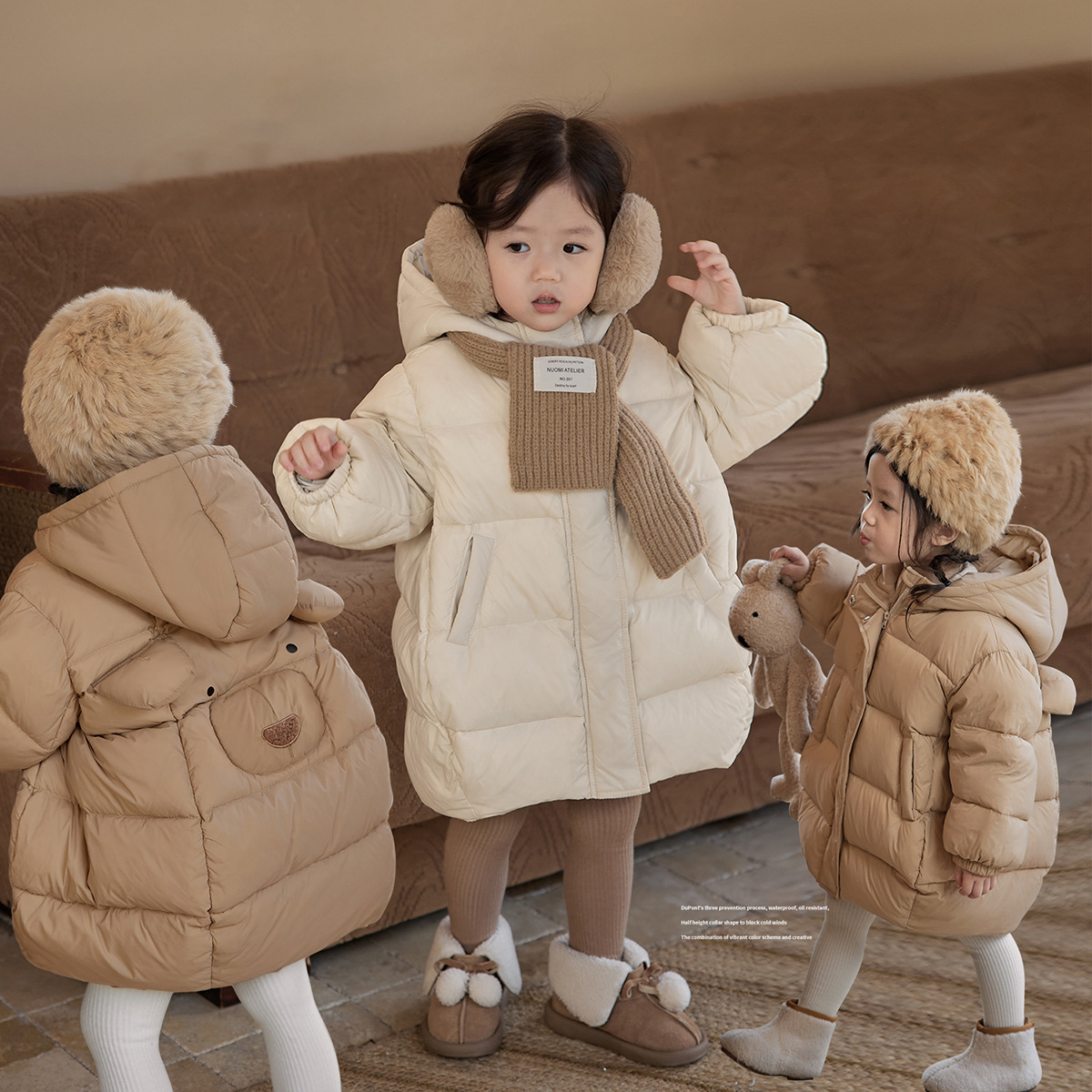 宝宝羽绒棉服女童加厚造型洋气2025年冬新款女宝宝卡通小熊冬装外