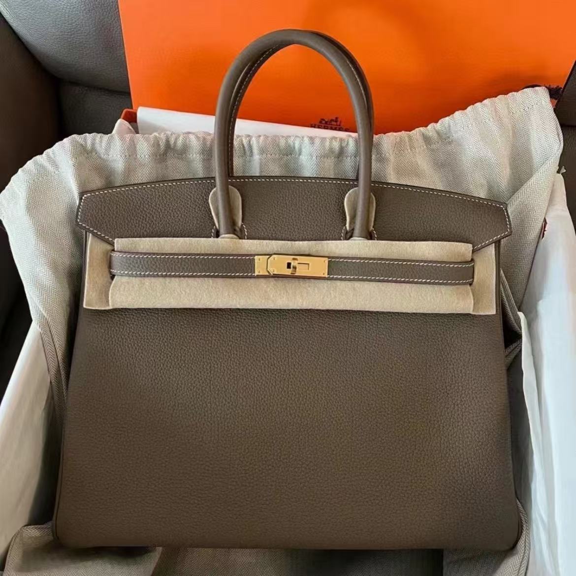 99新 Hermes/爱马仕 birkin35 大象灰 金扣 togo A刻