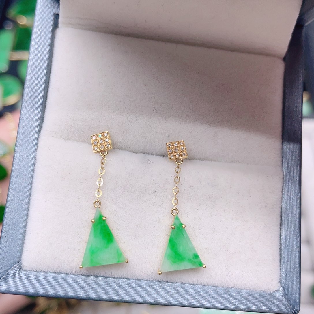 翡翠耳饰18K金镶嵌天然翡翠