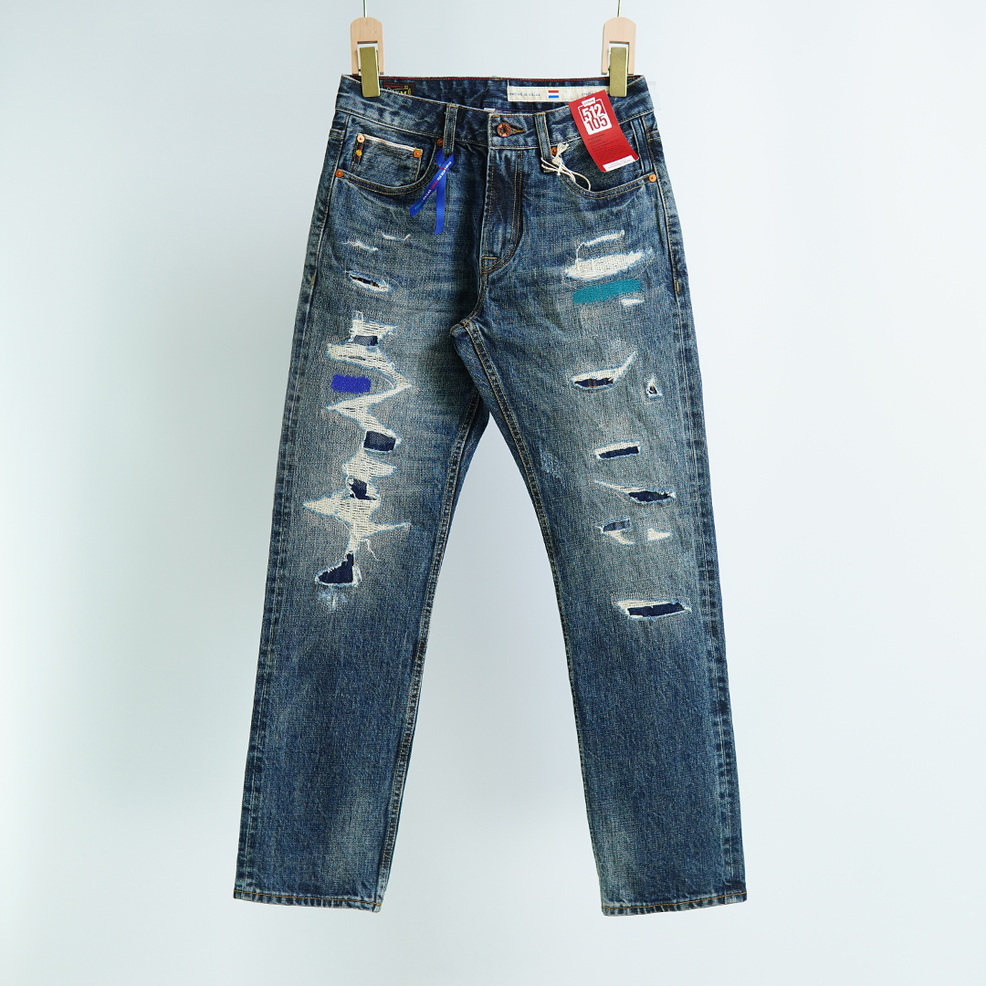 16盎司破洞直筒赤耳单宁潮牌四季501都市硬核穿搭牛仔裤男宽松