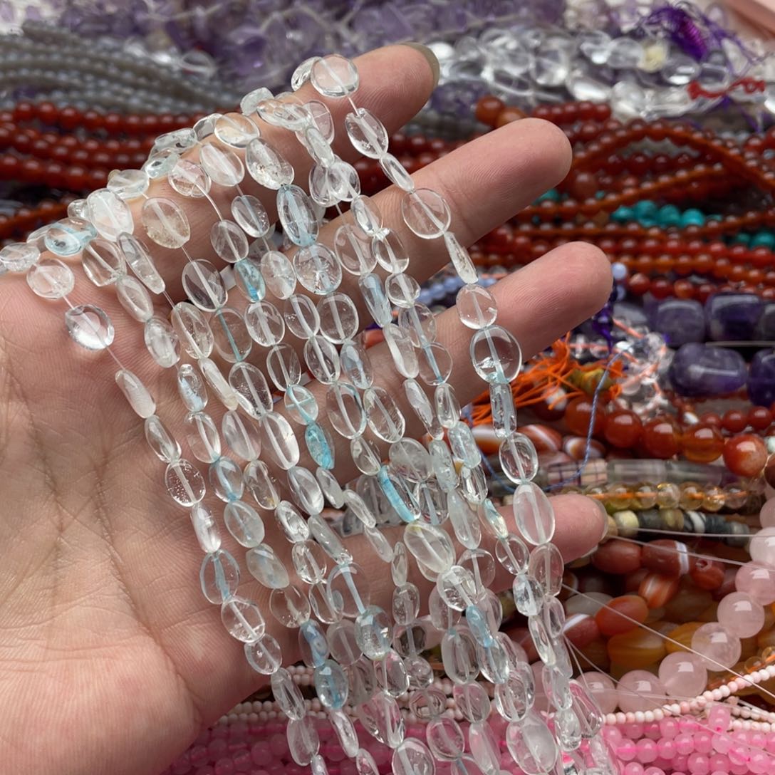 玛瑙/玉髓珠宝半成品未镶嵌一条装卡7mm左右白水爆裂晶混珠