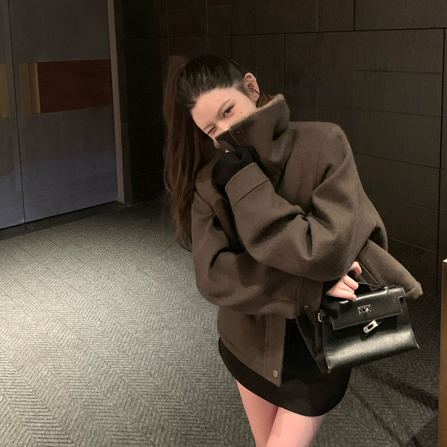 11/25 titi小姐姐【棕桐木调】棕榈灰立领夹棉毛呢外套