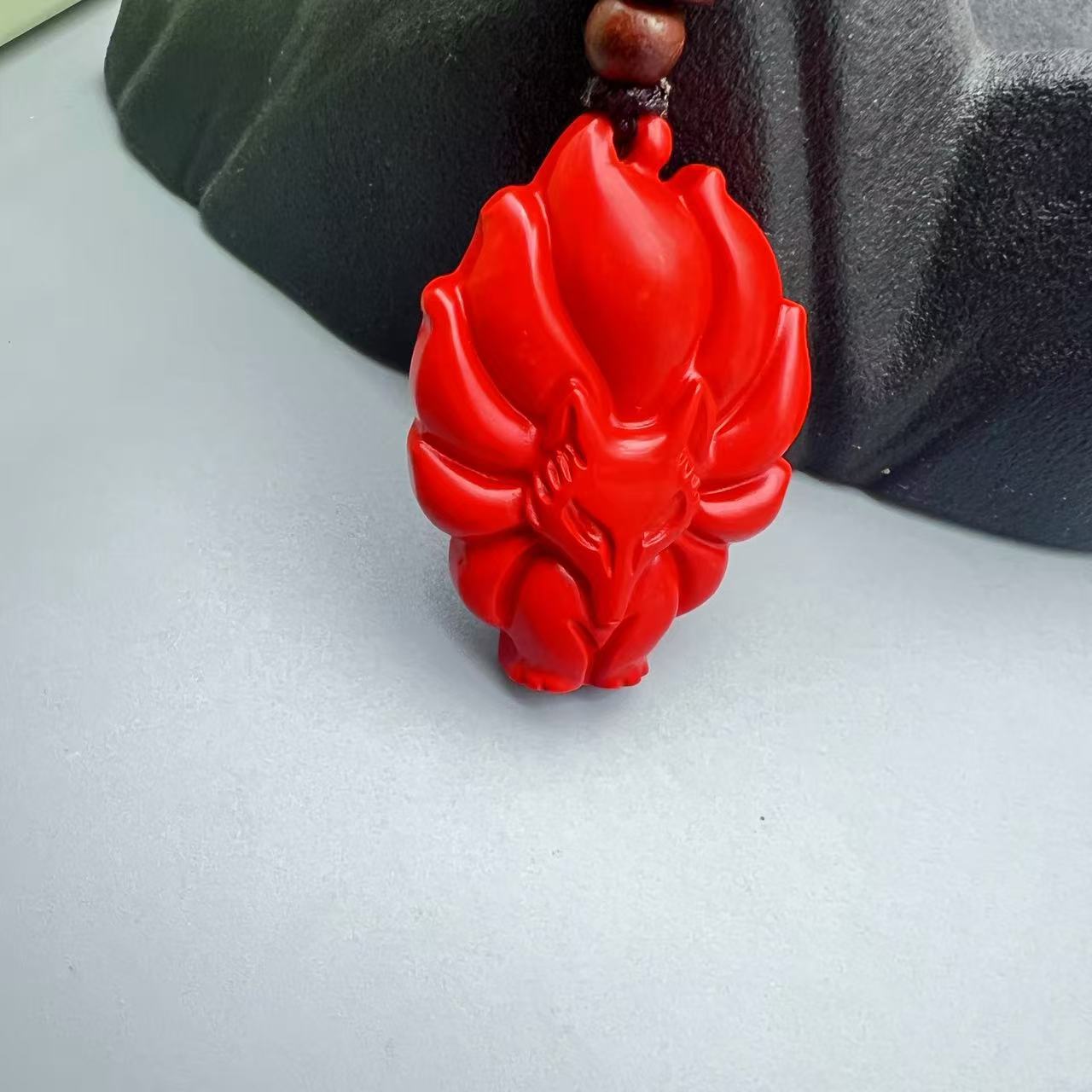 含辰砂工艺品HD209-红色雕刻九尾狐吊坠