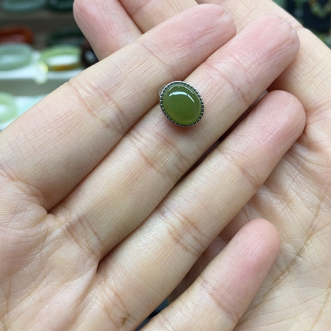 和田玉银S925镶嵌耳饰