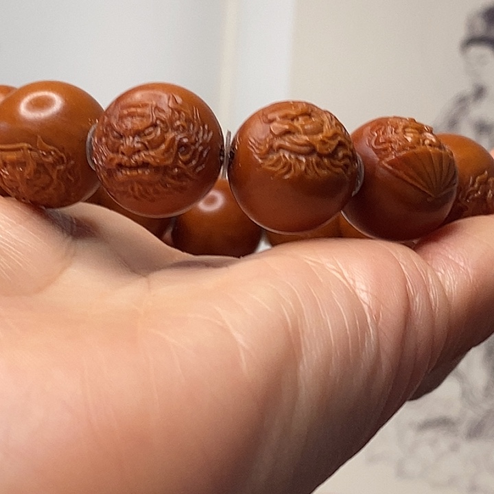 自***窗橄榄核手串/手链1.7正圆钟馗