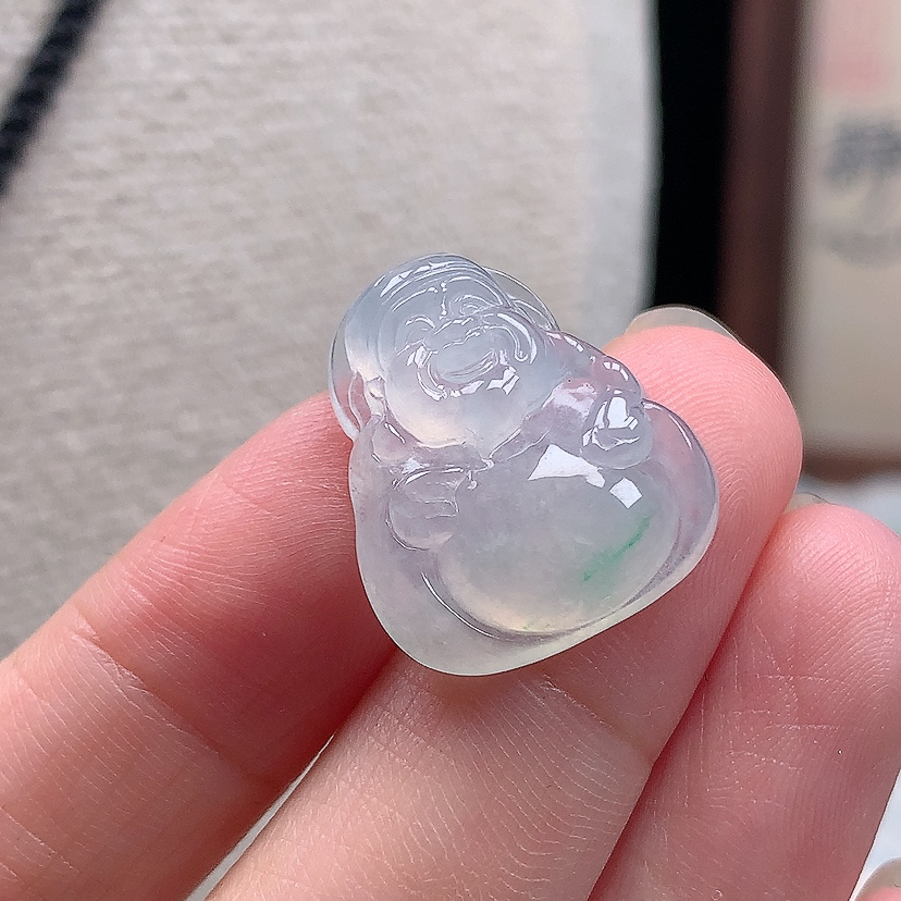 缅甸天然翡翠A货翡翠玉冰种飘阳绿财神爷吊坠21.0*18.3*5.9mm