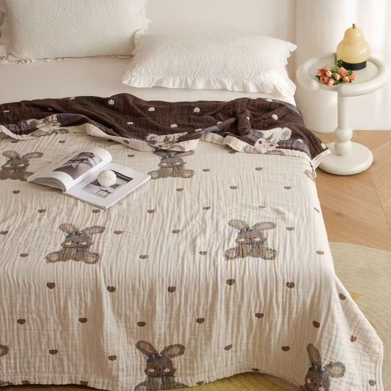 毛病大 处理品！四层纱单人盖毯150*200微瑕～D025 （会起球 会缩水