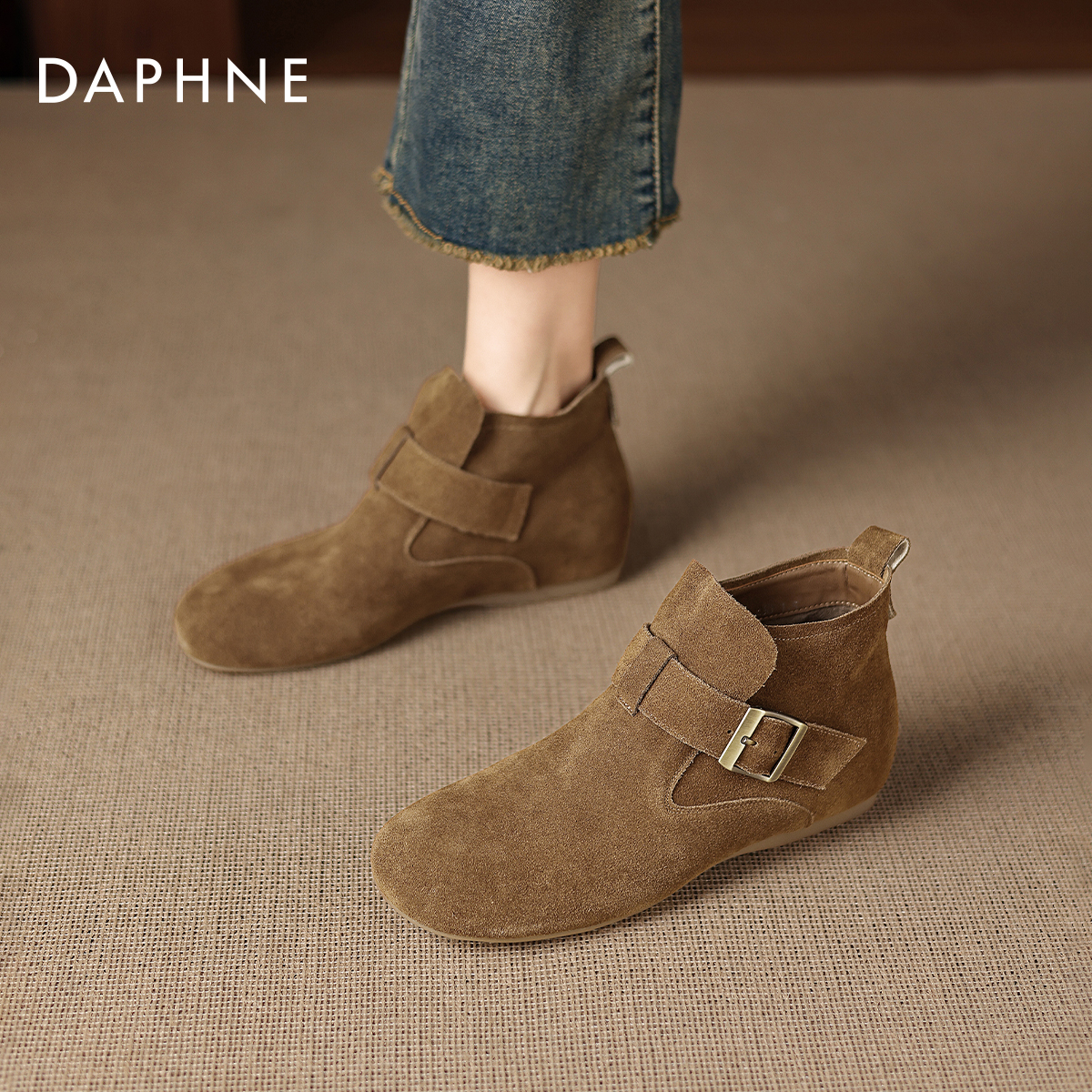 达芙妮复古勃肯鞋女新款2025年绒面秋冬短筒短靴内增高平底单靴子