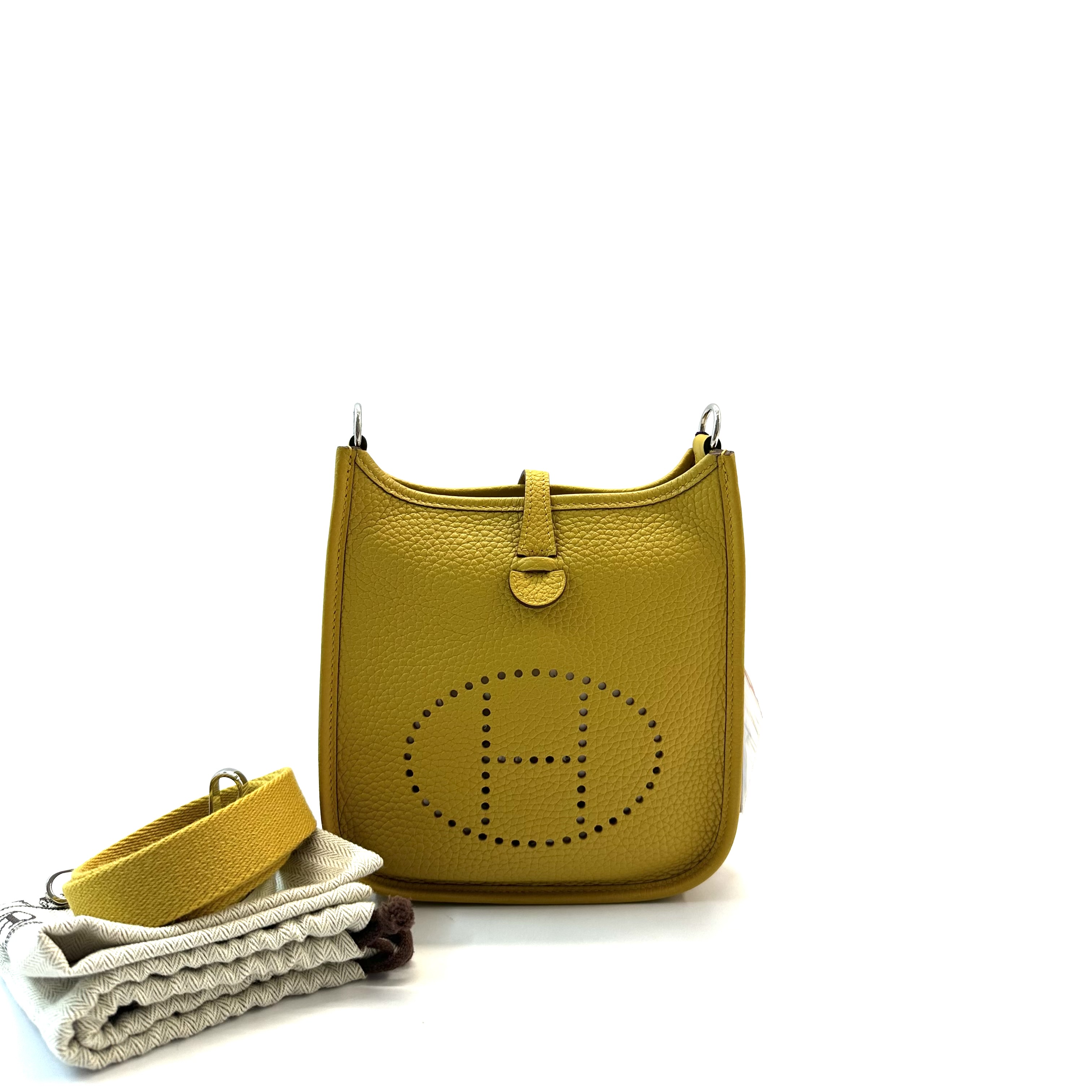 95新 Hermes/爱马仕 98新 Evelyne16 银扣 琥珀黄mini伊芙琳包